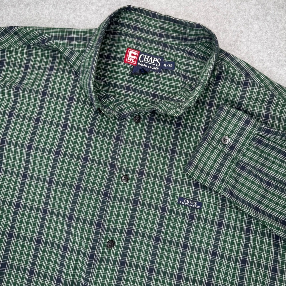 Chaps Ralph Lauren Button Down Shirt Mens XL Green Plaid Long Sleeve